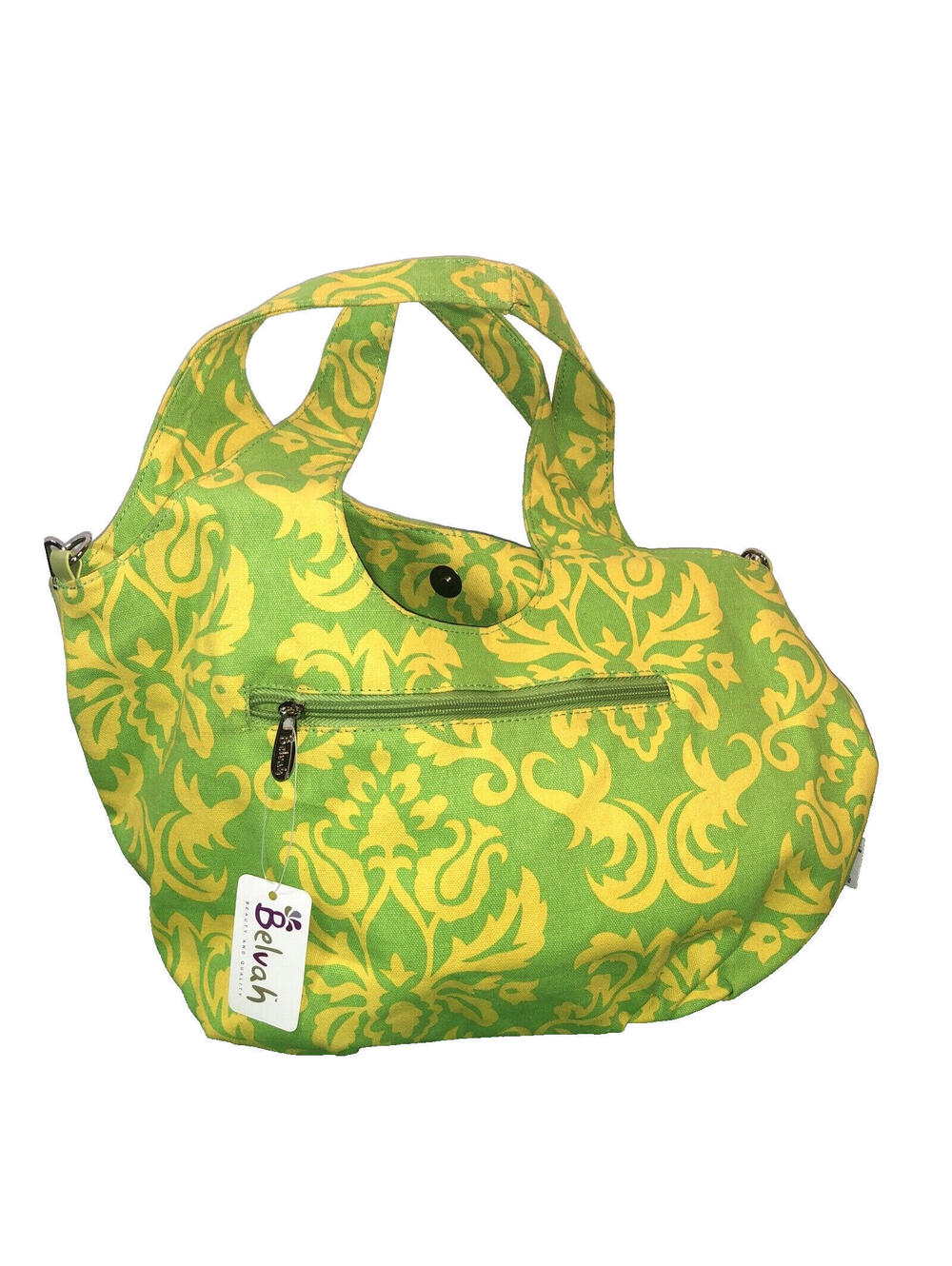 Belvah Yellow & Green Swirl Canvas tote bag Large Removable Cross body Strap NWT